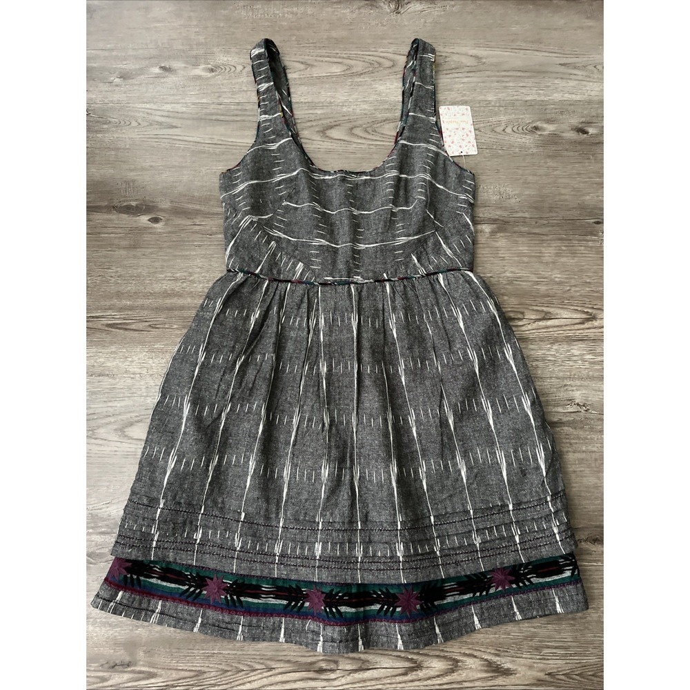 Free People New Romantics Mini Dress Womens 6 Midnight Grey Fit Flare Boho Ikat